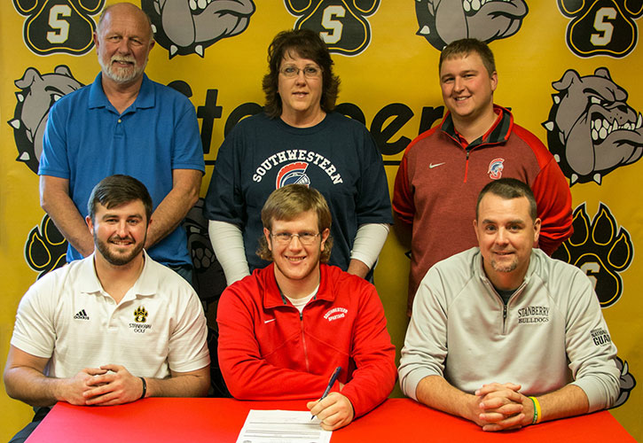 PICTURED (L to R):  Front row &ndash; Spencer Osborn, Stanberry R-II High School assistant golf coach; Mitch Carroll; and Chris McMillen, Stanberry R-II High School head golf coach. Back row &ndash; Bryan Carroll, Mitch&rsquo;s father; Ronda Carroll, Mitch&rsquo;s mother; and Doug North, SWCC head golf coach.