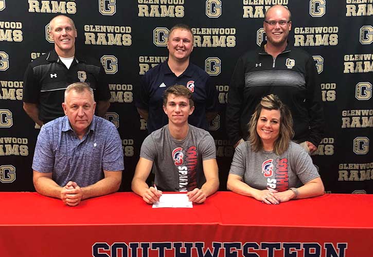 Pictured (from left to right) &ndash; Sitting: Jeff Book, Colton&rsquo;s father; Colton Book; and Cindy Book, Colton&rsquo;s mother. Standing: Marty Stavas, Glenwood golf coach; Doug North, Southwestern head golf coach; and Michael Joyner, Glenwood golf coach.